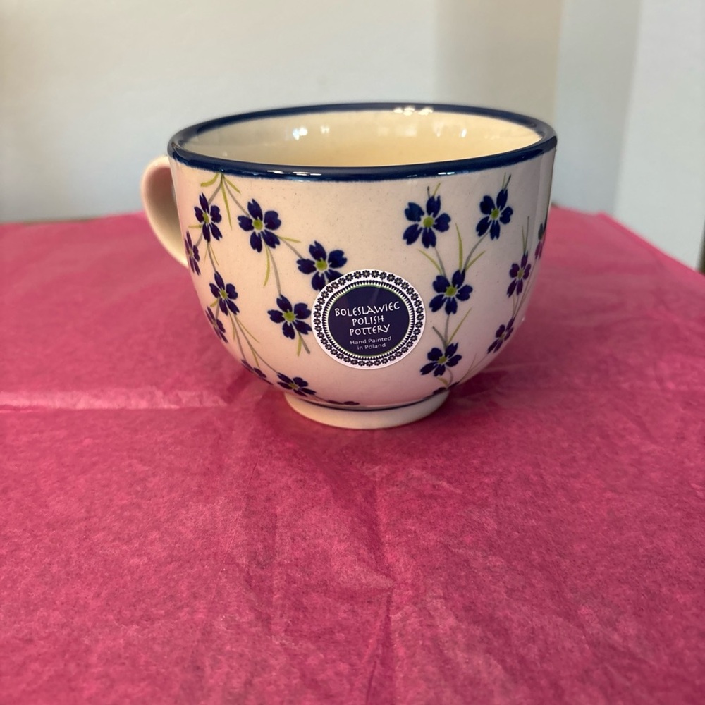 Boleslaweic Polish Pottery Large Mug Soup Latte Cup Spring Blossoms 23 oz - Picture 2 of 12